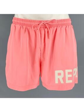 REPRESENT Size XL Pink White Logo Polyester Drawstring Swim Trunks